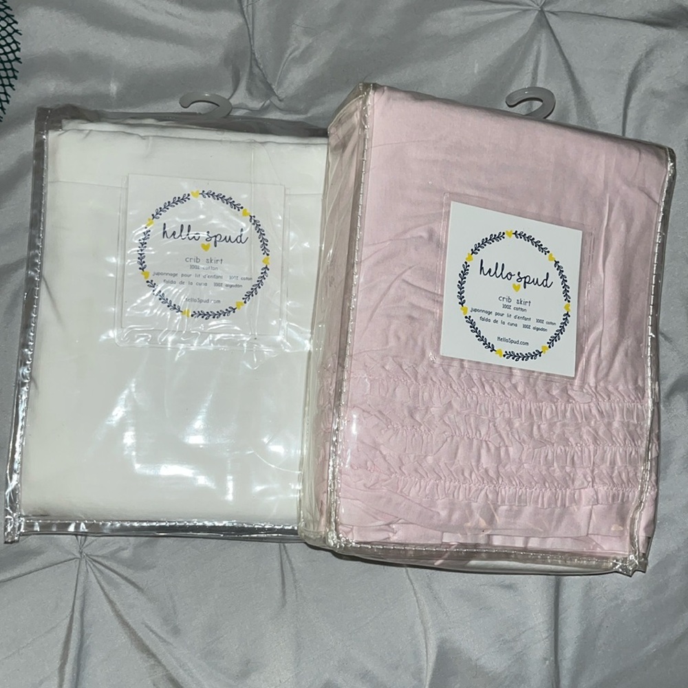 (2) Hello Spud Cotton Crib Skirts